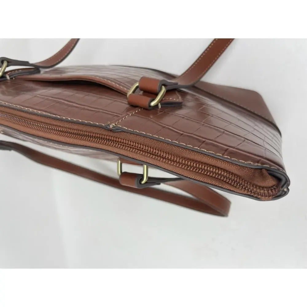St. John's Bay Westbrooke Brown Top Zip Faux Leather Satchel Tote Bag‎